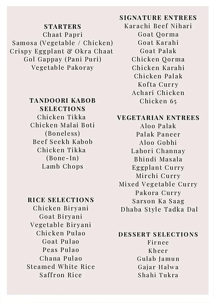 CATERING MENU restaurant story