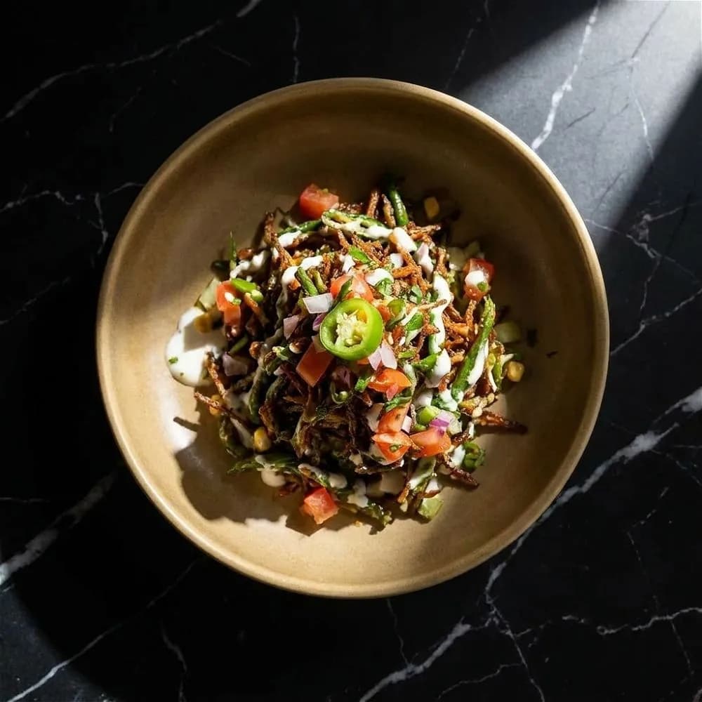 Crunchy Okra & Charred Eggplant Chaat